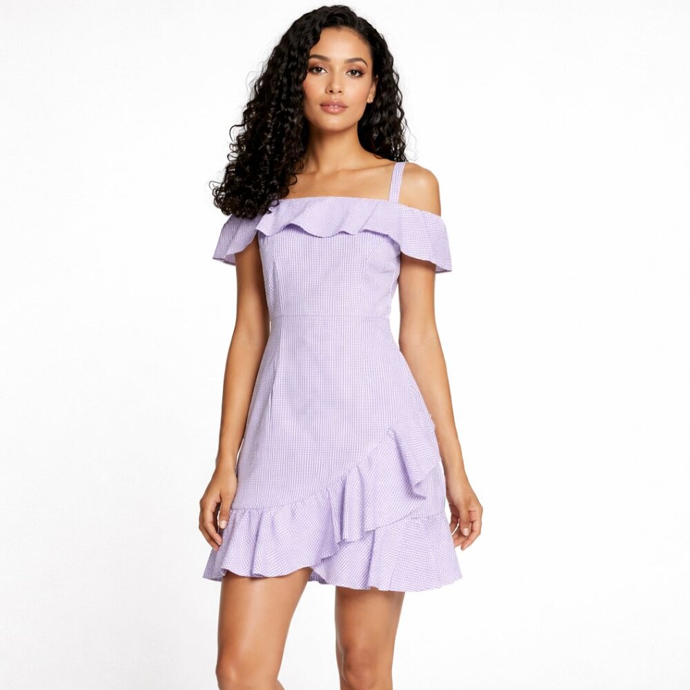 Donna Morgan for Anthropologie Lavender Gingham Flutter Dress 4